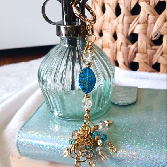 Artisan Handcrafted Handmade Gold Turquoise Charm Purse Jewelry Handbag Keychain - Picture 3 of 16